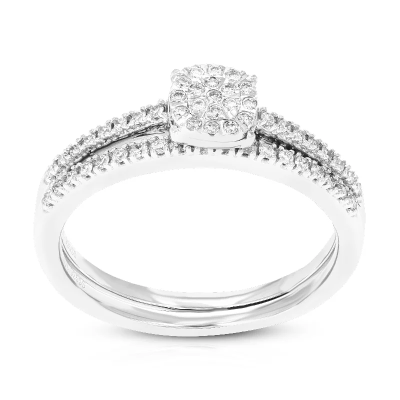 Stackable gem ring-1/4 cttw 54 Stones Round Lab Grown Diamond Bridal Set .925 Sterling Silver Prong Set