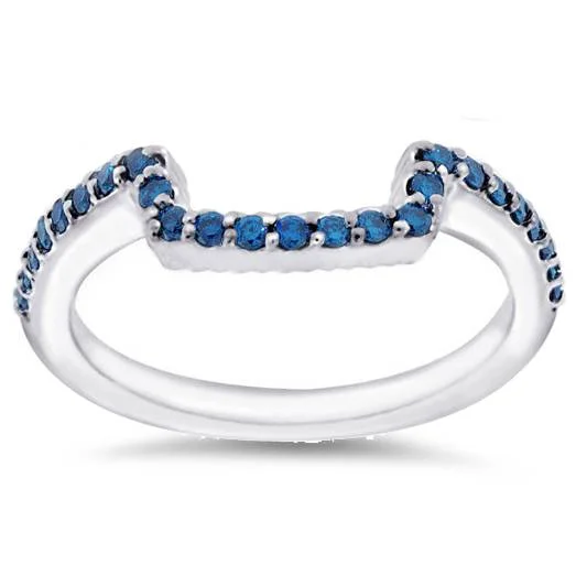 Modern minimalist ring-1/4ct Blue Diamond Guard Ring 14K White Gold