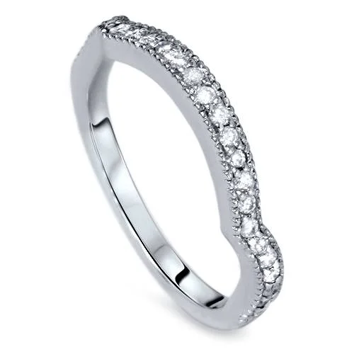 Geometric statement ring-1/4ct Curved Diamond Wedding Ring 14K White Gold