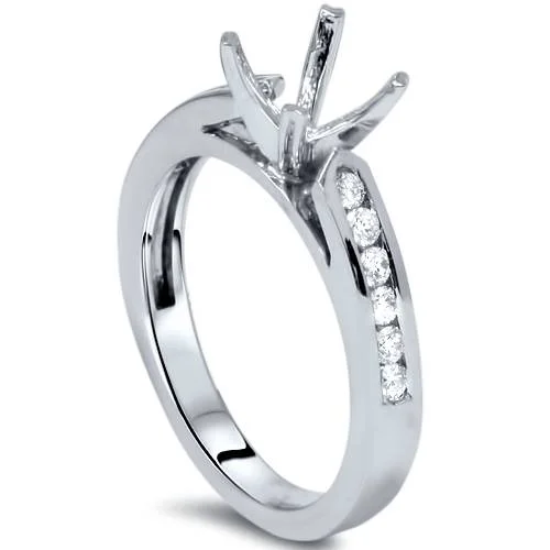 Engraved promise ring-1/4ct Diamond Channel Set Mount Ring 14K White Gold