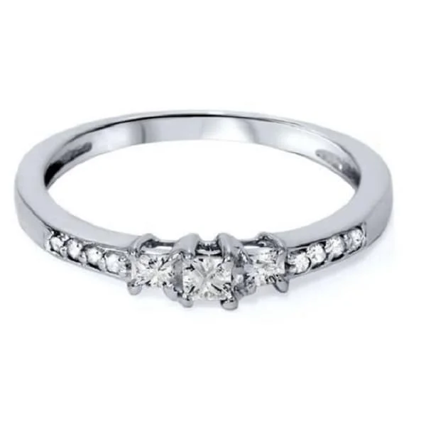 Matte finish ring-1/4ct Three Stone Princess Cut Diamond Engagement Ring 14K White Gold