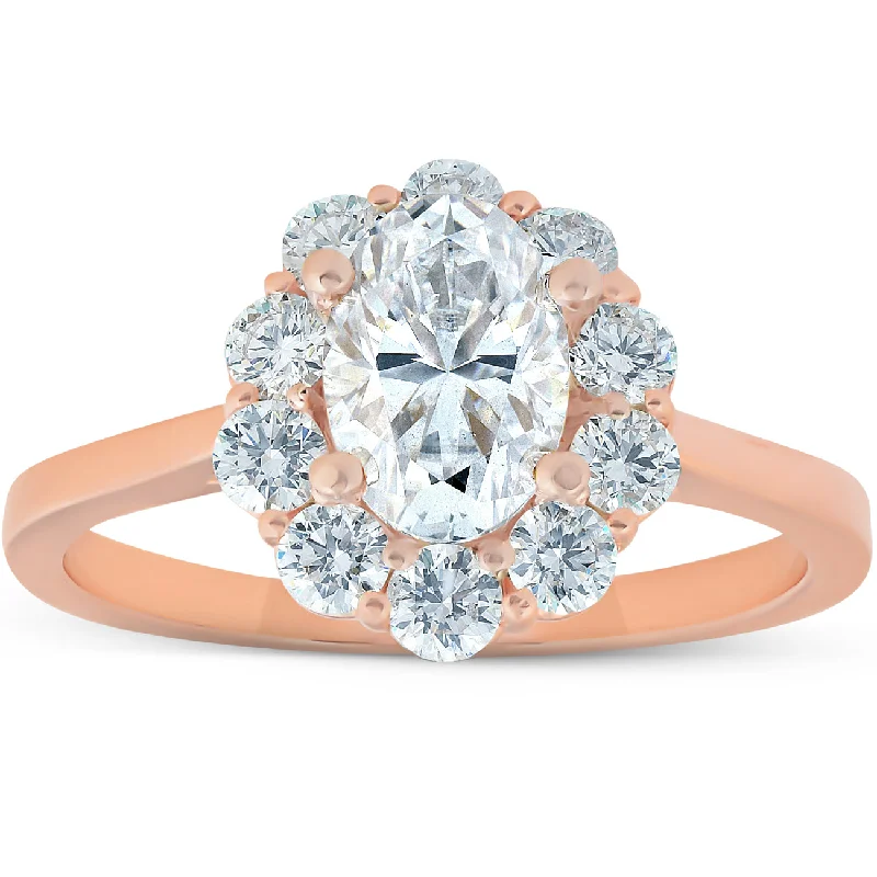 Rainbow gem ring-1 5/8 Ct Oval Lab Created Moissanite & Diamond Halo Engagement Ring Rose Gold