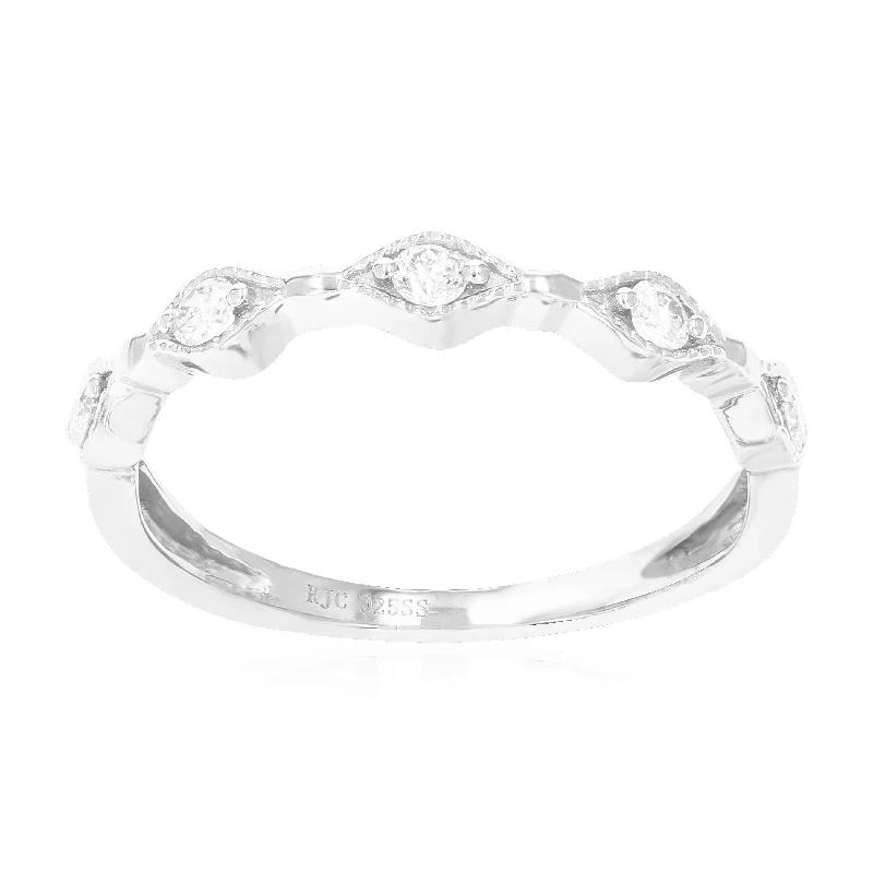 Wave design ring-1/5 cttw 5 Stones Round Cut Lab Grown Diamond Wedding Band .925 Sterling Silver Prong Set