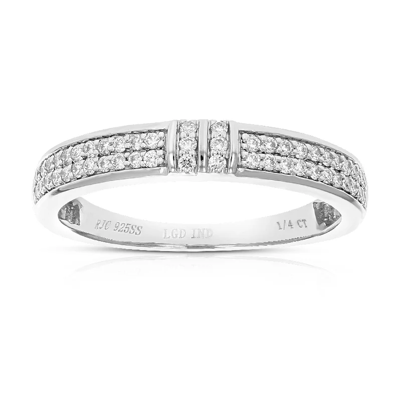 Spiral design ring-1/5 cttw Round Cut Lab Grown Diamond Wedding Band For Women .925 Sterling Silver Prong Set