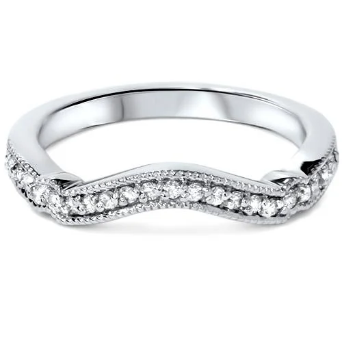 Personalized name ring-1/6ct Curved Diamond Wedding Ring 14k White Gold