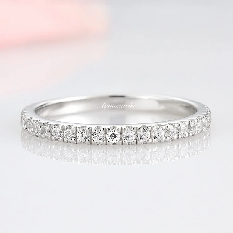 Textured band ring-1.7MM Petite Diamond or Moissanite Wedding Band- 14K White Gold