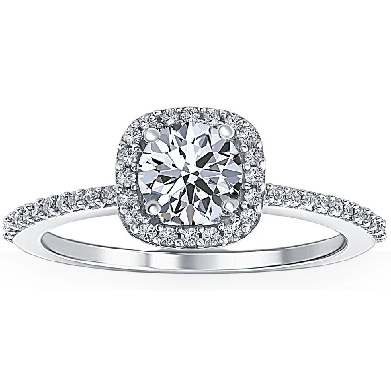 Bold zircon ring-1 Ct Cushion Halo Diamond & Moissanite Engagement Ring 14k White Gold Lab Grown