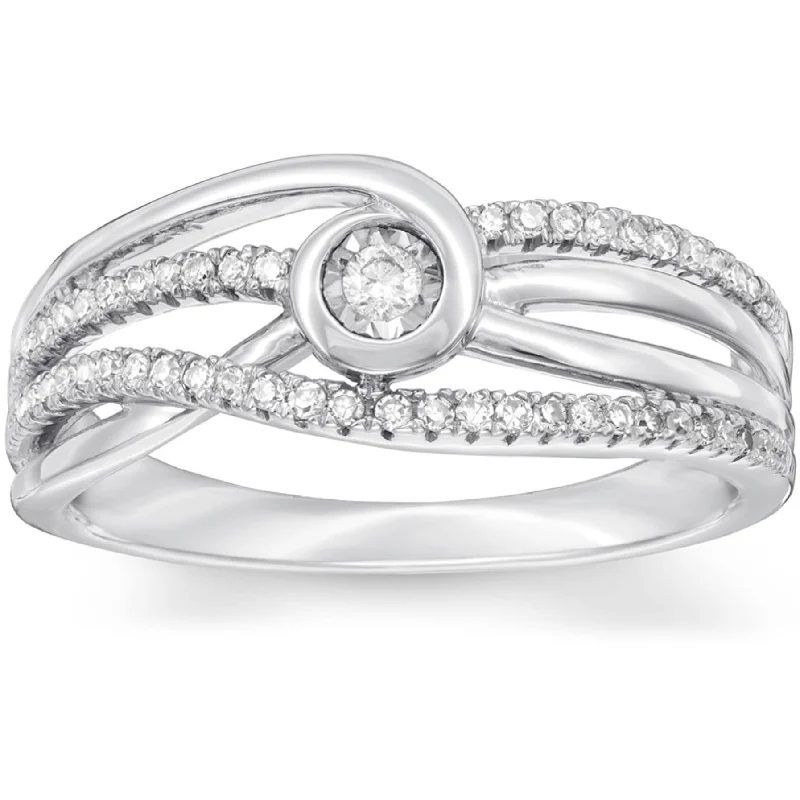 Adjustable birthstone ring-1 Ct Diamond Multi Row Diamond Woven Right Hand Ring White Gold