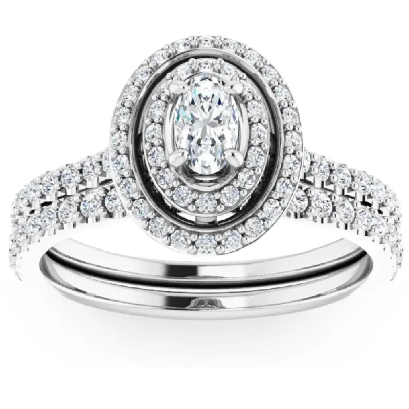 Infinity knot ring-1 Ct Double Halo Oval Diamond Engagement Wedding Ring Set in White Gold