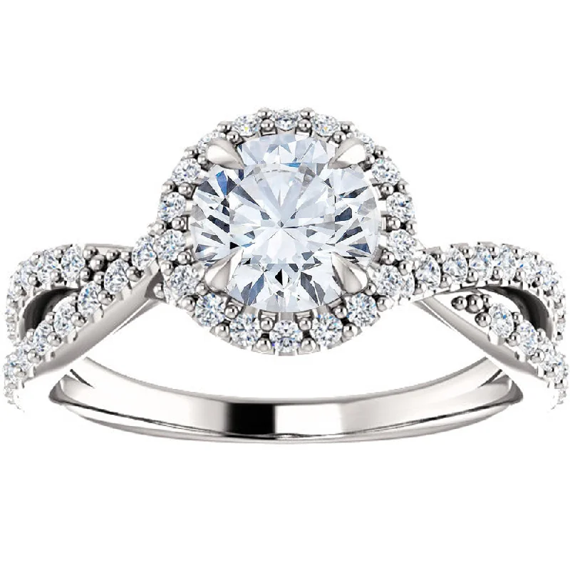 Floral cluster ring-1 Ct Halo Intertwined EX3 Lab Grown DIamond Engagement Ring 14k White Gold