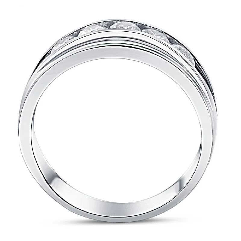 Rustic wooden ring-1 Ct Mens Diamond 5-Stone Wedding Ring Channel Set Classic Ring White Gold