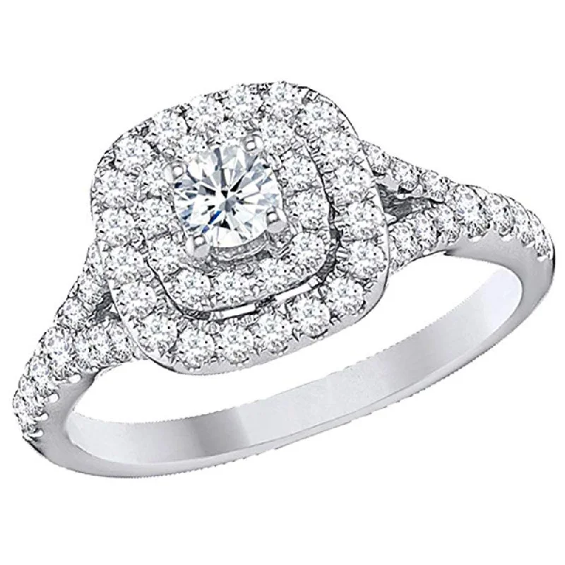 Oval sapphire ring-1 Ct TDW Diamond Engagement Ring Double Cushion Halo 14k White Gold