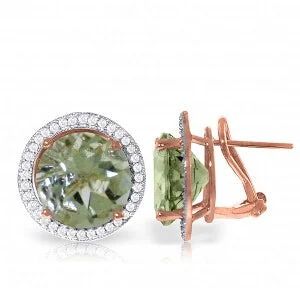 Bold zircon earrings-10.4 Carat 14K Solid Rose Gold French Clips Earrings Diamond Green Amethyst