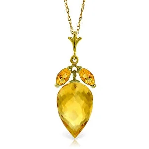 Square pendant necklace-10 Carat 14K Solid Yellow Gold Necklace Marquis Pointy Briolette Citrine