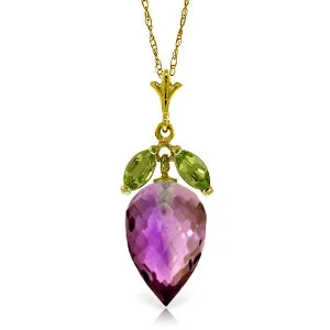 Pink tourmaline necklace-10 Carat 14K Solid Yellow Gold Necklace Peridot Pointy Briolette Amethyst