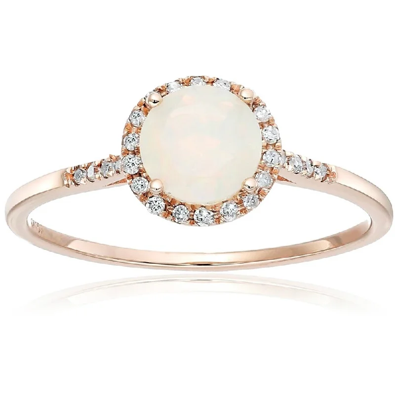 Morganite gem ring-10k Rose Gold Ethiopian Opal and Diamond Classic Princess Di Halo Engagement Ring, Size 7