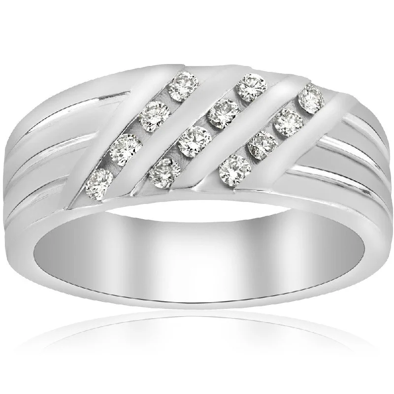 Peacock feather ring-10k White Gold 1/2 ct TDW Diamond Mens Engagement Wedding Ring (I-J,I2-I3)