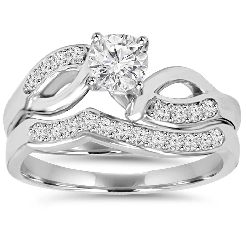 Elegant halo ring-10k White Gold 3/4ct TDW Engagement Wedding Ring Set