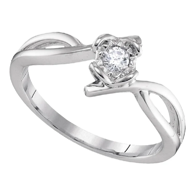 Dainty initial ring-10k White Gold Womens Round Diamond Solitaire Promise Ring (1/8 Cttw, G-H Color, I2-I3 Clarity)