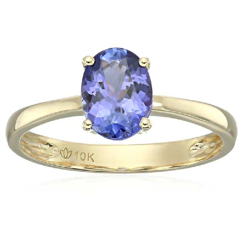 Dainty initial ring-10k Yellow Gold AAA Tanzanite Oval Solitaire Engagement Ring Size - 7