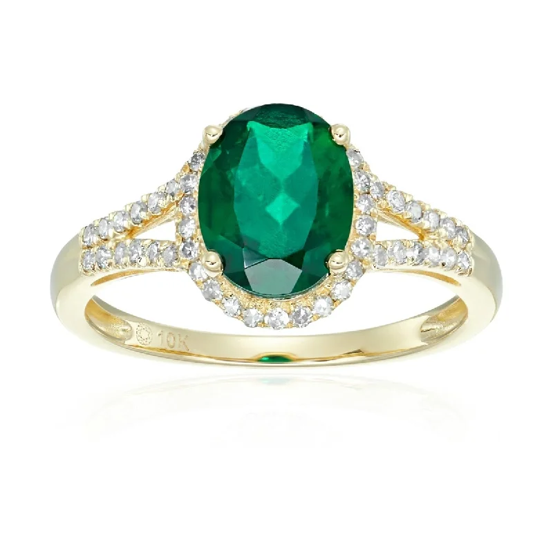 Black onyx ring-10k Yellow Gold Created Emerald and Diamond Oval Halo Engagement Ring, Size 7