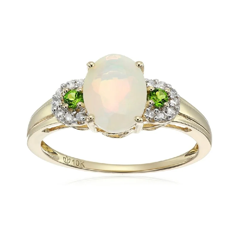 Citrine statement ring-10k Yellow Gold Ethiopian Opal, Chrome & Diamond Ring