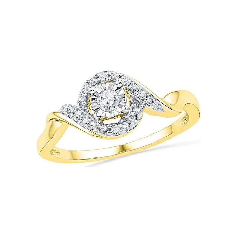 Engraved promise ring-10k Yellow Gold Womens Round Diamond Solitaire Twist Promise Ring (1/6 Cttw, G-H Color, I2-I3 Clarity)