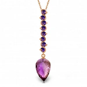 Sapphire teardrop necklace-11.05 Carat 14K Solid Rose Gold Necklace Pointy Briolette Drop Amethyst