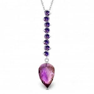 Amethyst pendant necklace-11.05 Carat 14K Solid White Gold Necklace Pointy Briolette Drop Amethyst