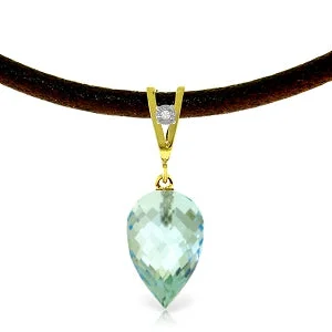 Matte finish necklace-11.26 Carat 14K Solid Yellow Gold Savoire Faire Blue Topaz Necklace