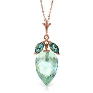 Bold zircon necklace-11.75 Carat 14K Solid Rose Gold Necklace Pointy Briolette Blue Topaz