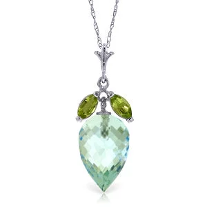 Knotted love necklace-11.75 Carat 14K Solid White Gold Necklace Peridot Briolette Blue Topaz