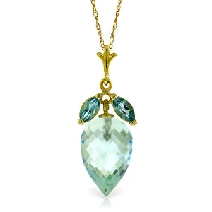 Double heart necklace-11.75 Carat 14K Solid Yellow Gold Necklace Pointy Briolette Blue Topaz