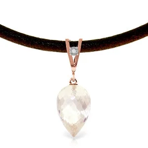 Oxidized silver necklace-12.26 Carat 14K Solid Rose Gold Leather Necklace Diamond White Topaz