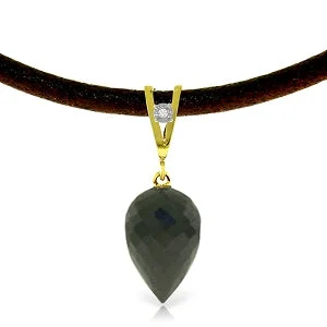 Adjustable moon necklace-12.26 Carat 14K Solid Yellow Gold Leather Necklace Diamond Black Spinel