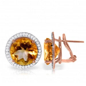 Infinity twist earrings-12.4 Carat 14K Solid Rose Gold French Clips Earrings Diamond Citrine