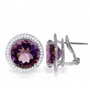 Pink tourmaline earrings-12.4 Carat 14K Solid White Gold French Clips Earrings Diamond Amethyst