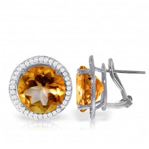 Leaf motif earrings-12.4 Carat 14K Solid White Gold French Clips Earrings Diamond Citrine