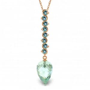 Sunflower charm necklace-12.8 Carat 14K Solid Rose Gold Necklace Pointy Briolette Drop Blue Topaz