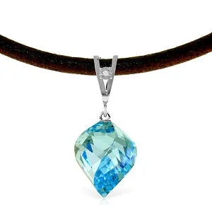 Personalized name necklace-13.91 Carat 14K Solid White Gold Leather Necklace Diamond Blue Topaz