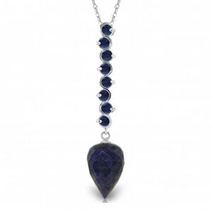 Filigree design necklace-14.55 Carat 14K Solid White Gold Necklace Pointy Briolette Drop Sapphire