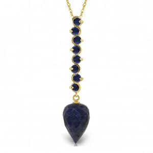 Twisted chain necklace-14.55 Carat 14K Solid Yellow Gold Necklace Pointy Briolette Drop Sapphire