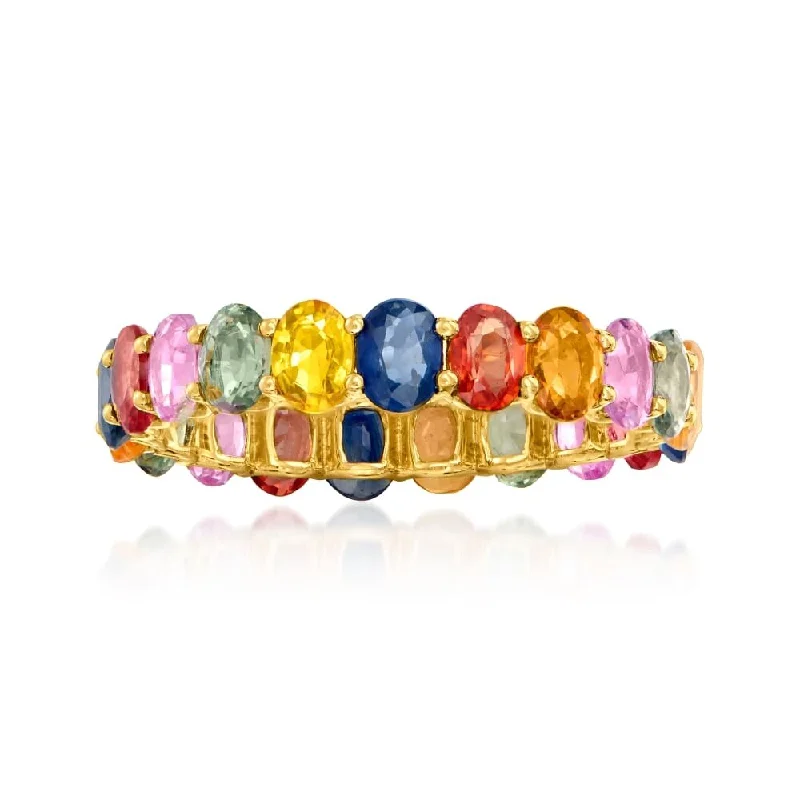 Engraved monogram ring-14 kt Solid Gold Eternity Band-Natural Multi Sapphire Gemstone Ring