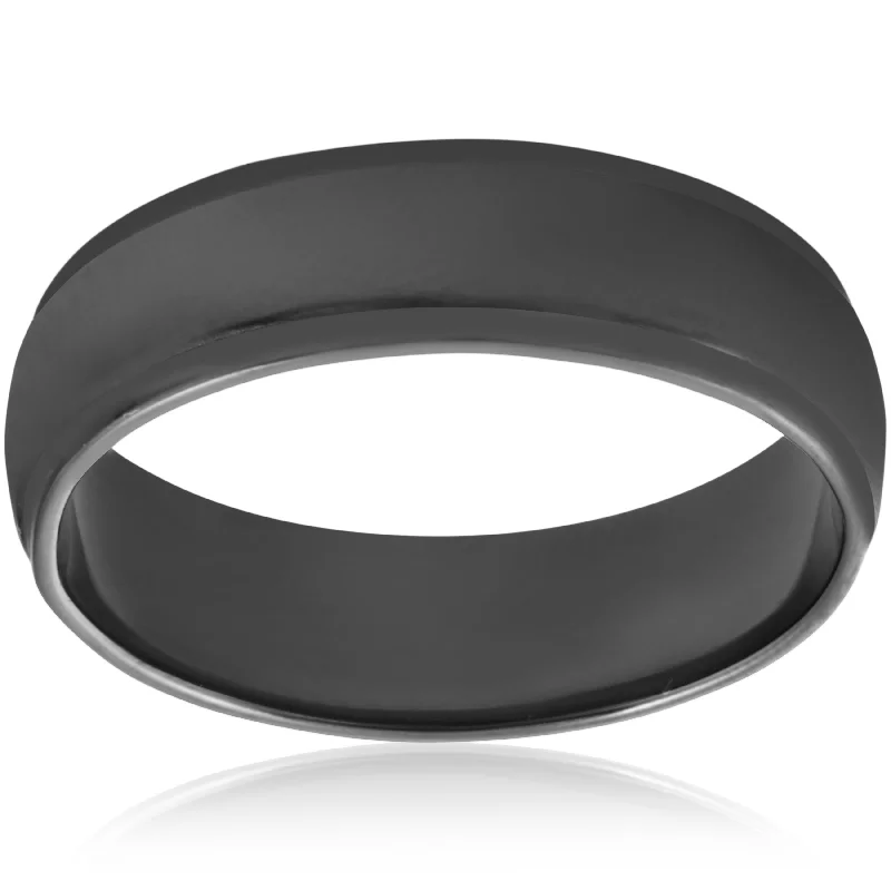 Engraved monogram ring-14k Black Gold Mens 6mm High Polished Step Cut Wedding Band