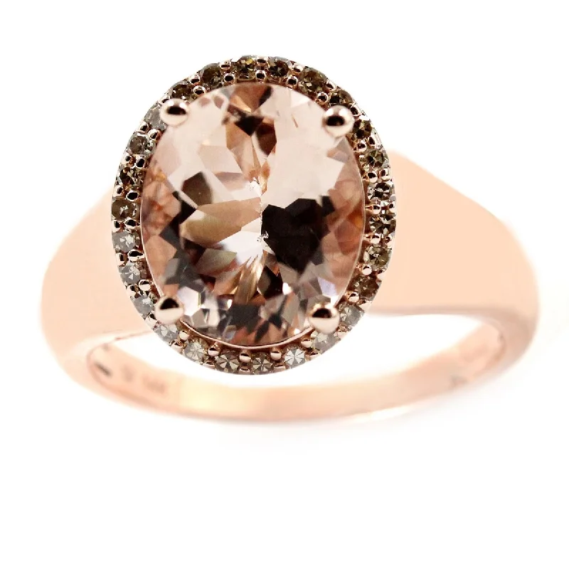 Rough stone ring-14K Gold Morganite and Brown Diamond Ring