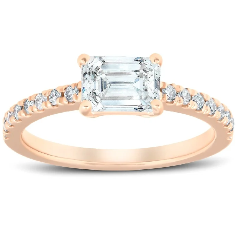 Infinity twist ring-14k Rose Gold 1 1/2 Ct TDW Emerald Cut Diamond Engagement Ring Clarity Enhanced