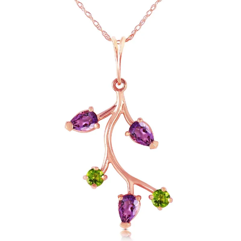 Emerald gemstone necklace-14K Solid Rose Gold Amethyst & Peridot Necklace Certified