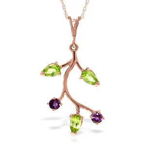 Handmade clay necklace-14K Solid Rose Gold Amethyst & Peridot Necklace Jewelry