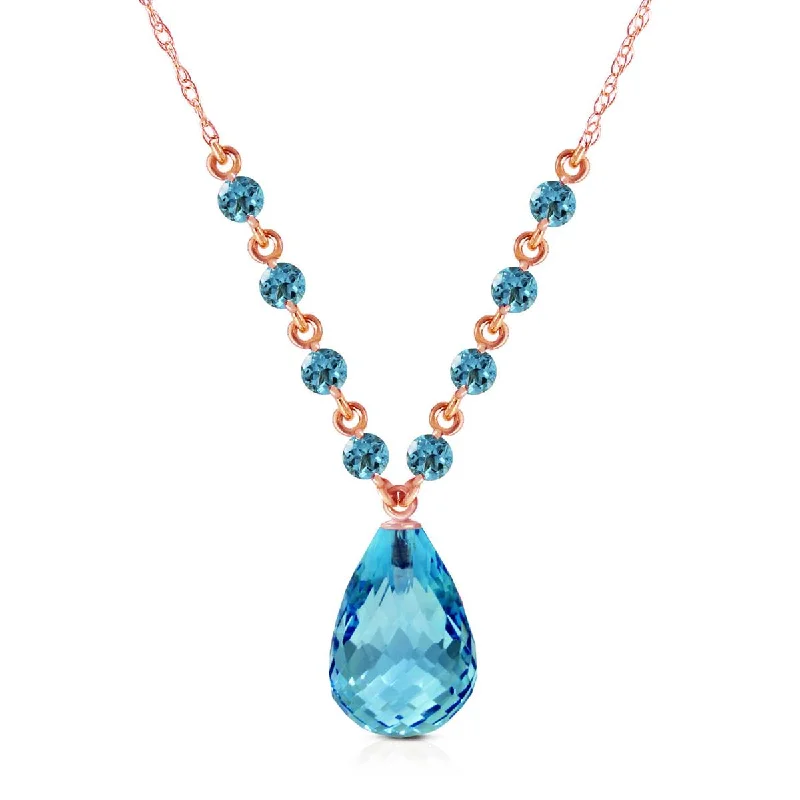 Blue topaz necklace-14K Solid Rose Gold Blue Topaz Genuine Necklace