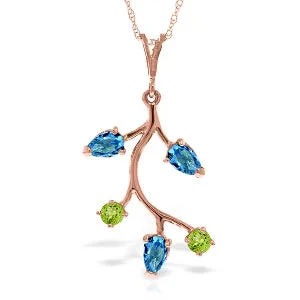 Turquoise stone necklace-14K Solid Rose Gold Blue Topaz & Peridot Necklace Gemstone